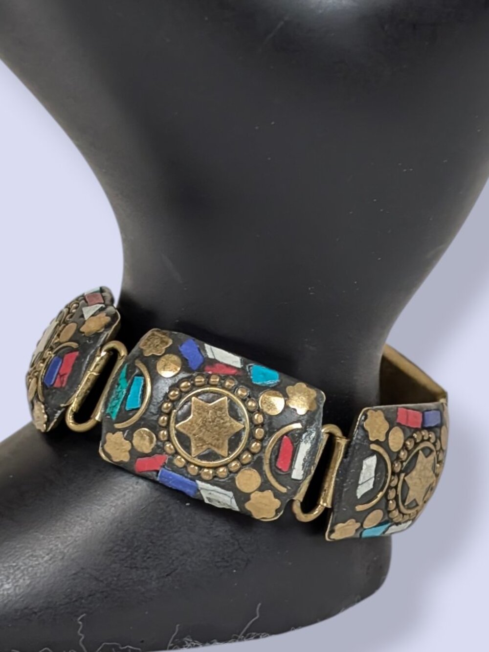Vintage Brass Mosaic Panel Bracelet